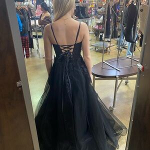 Elegant Black Lace-Up Gown